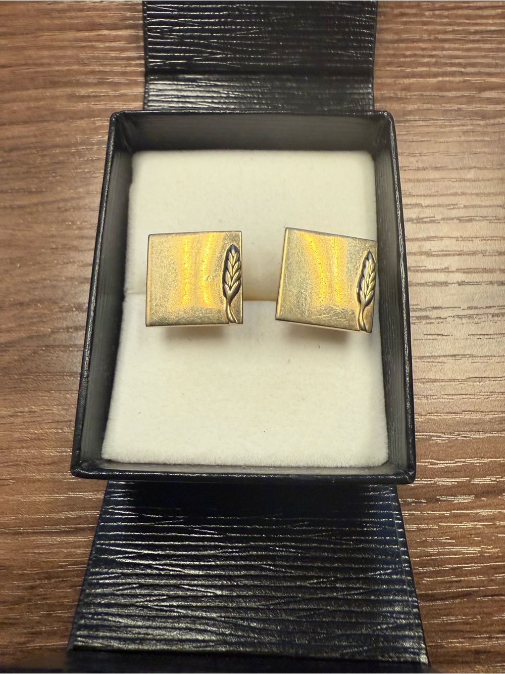 Gold Tone Wheat Accent Square Cufflinks - Men Accessories